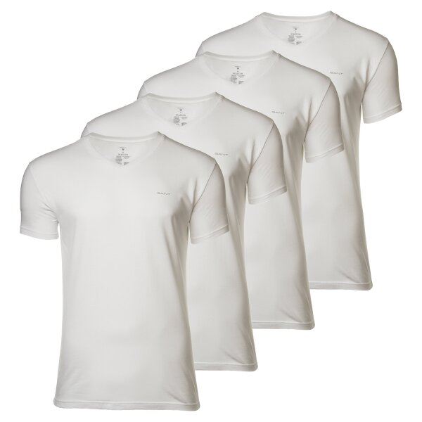 GANT Mens T-shirt, 4-pack - V-NECK T-SHIRT 4-PACK, short-sleeved, Cotton White S (Small)