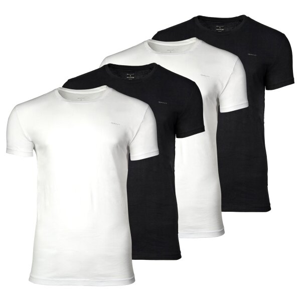 GANT Herren T-Shirt, 4er Pack - C-NECK T-SHIRT 4-PACK, Rundhals, kurzarm, Cotton Schwarz/Weiß 2XL