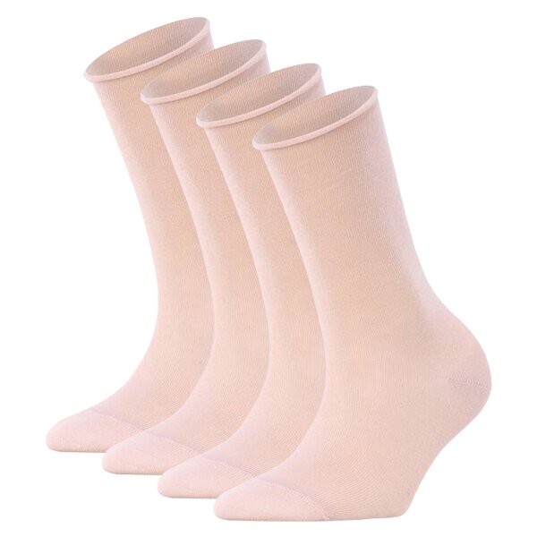 FALKE Womens socks, 4-pack - Happy, short socks, rolled cuffs Light Pink 35-38 (UK 2,5-5)