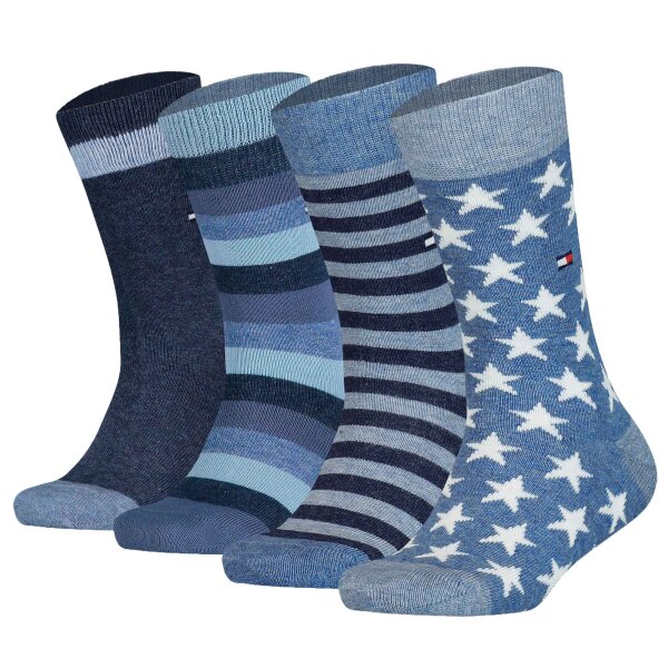 TOMMY HILFIGER Kinder Socken, 4er Pack - Stripe & Stars Only Sock 4P, ECOM Blau 23-26