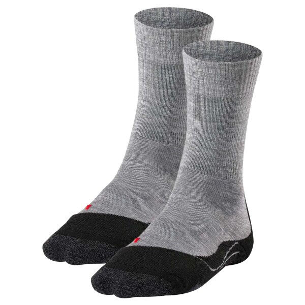 FALKE Womens Socks Pack of 2 - Trekking Socks TK 2, Ergonomic, Merino wool mix Light grey 37-38 (4-5 UK)