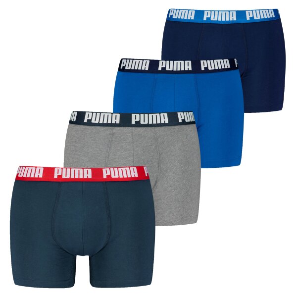 PUMA Herren Boxer Shorts, 4er Pack - Basic Boxer ECOM, Cotton Stretch, Everyday Blau/Grau M