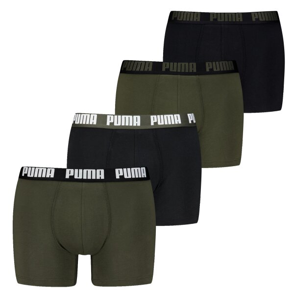 PUMA Mens Boxer Shorts, Pack of 4 - Basic Boxer ECOM, Cotton Stretch, Everyday Black/Green M (Medium)
