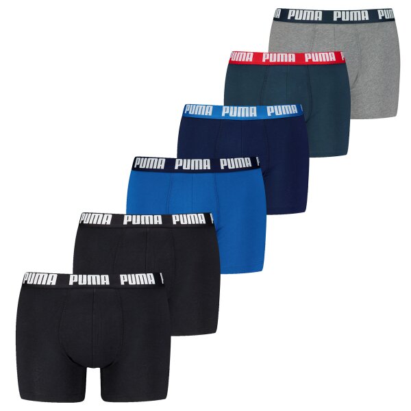 PUMA Herren Boxer Shorts, 6er Pack - Basic Boxer ECOM, Cotton Stretch, Everyday Schwarz/Blau/Grau S