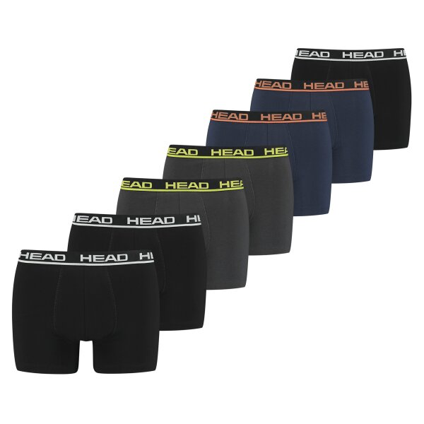 HEAD Herren Boxershorts, 7er Pack - Basic Boxer Trunks ECOM, Cotton Stretch Schwarz/Blau/Gelb/Orange L