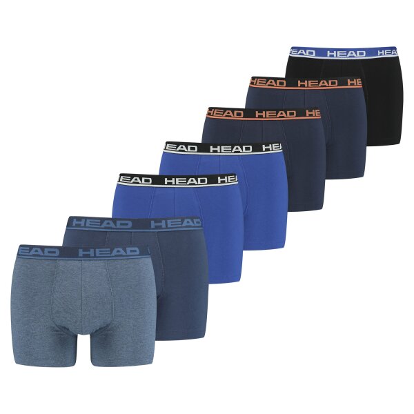 HEAD Herren Boxershorts, 7er Pack - Basic Boxer Trunks ECOM, Cotton Stretch Blau/Schwarz/Orange XL