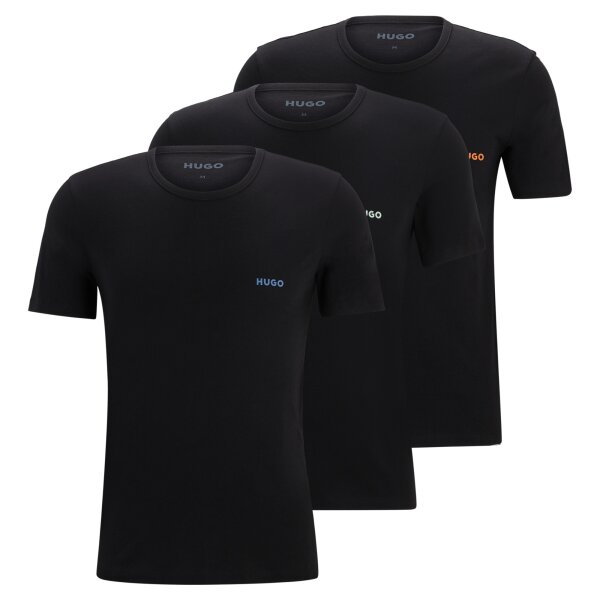 HUGO Mens T-Shirt, 3-Pack - Round Neck, Short Sleeve, Logo, Cotton, uni Black (Open Misc) L (Large)
