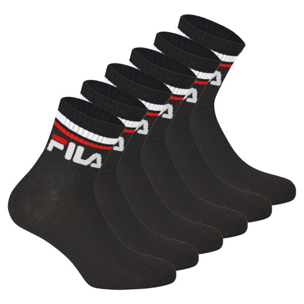 FILA Unisex Socken, 6 Paar Quarter - Kurzsocken, Sport, Logo-Bund, uni Schwarz 35-38
