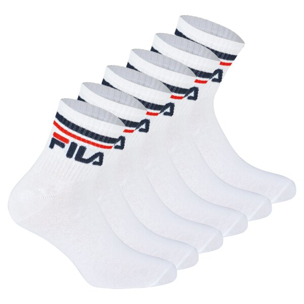 FILA Unisex Socken, 6 Paar Quarter - Kurzsocken, Sport, Logo-Bund, uni Weiß 43-46