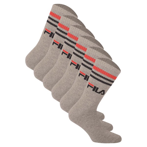 FILA Unisex Socken 6 Paar - Street, Sport, Lifestyle, Socks Set, Stripes, 35-46 Grau 35-38 (3-5 UK)