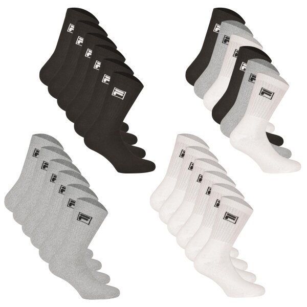 FILA 6 pair socks unisex - terry tennis socks, crew socks, logo waistband, 35-46