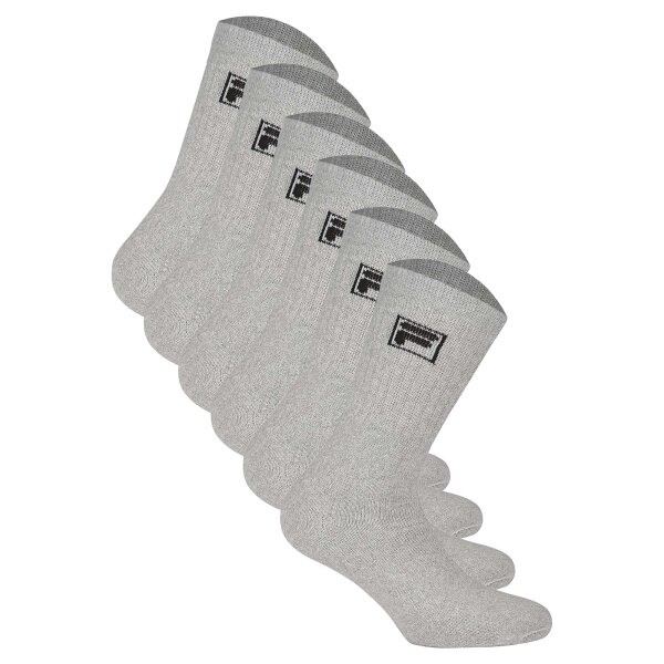 FILA 6 Paar Socken Unisex - Frottee Tennissocken, Crew Socks, Logobund, 35-46 Grau 39-42 (6-8 UK)