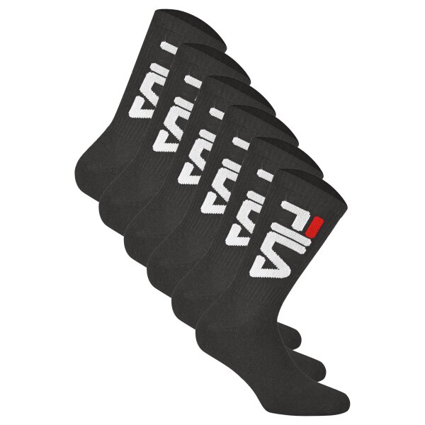 FILA Unisex Socken 6 Paar - Tennissocken, Crew Socks, Frottee, Sport, Logo Schwarz 35-38