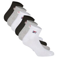 FILA Quarter Socken Unisex, 6 Paar - Kurzsocken, Sport, Logo-Bund, uni, 35-46 Schwarz/Weiß/Grau EU 39-42