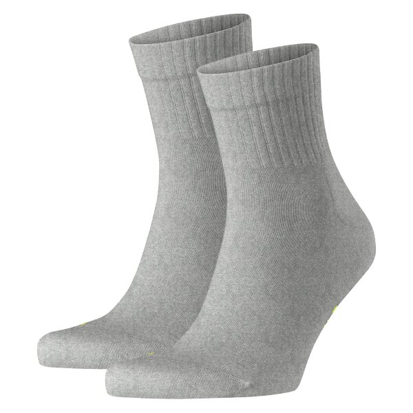 FALKE Unisex Socken 2er Pack - Kurzsocken, Baumwollmischung, Run Rib, Bündchen, einfarbig Hellgrau 37-38