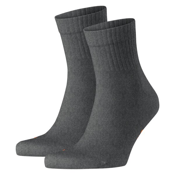 FALKE Unisex Socken 2er Pack - Kurzsocken, Baumwollmischung, Run Rib, Bündchen, einfarbig Dunkelgrau 44-45