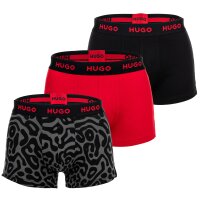 HUGO Mens Boxer Shorts, 3-pack - TRUNK TRIPLET DESIGN, Logo, Cotton Stretch Black/Red S (Small)