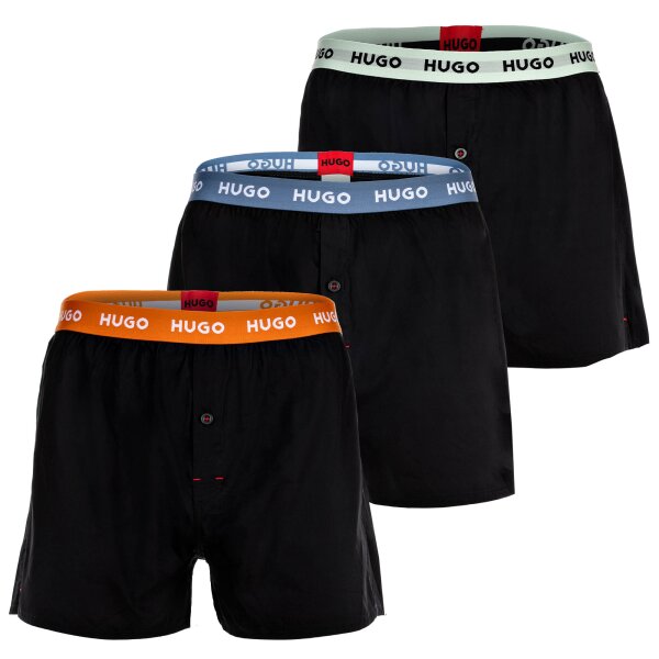HUGO Herren Web-Boxershorts, 3er Pack - Woven Boxer Triplet, Logo, Baumwolle, uni Schwarz S