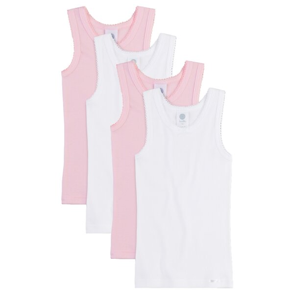 Sanetta Mädchen Unterhemd, 4er Pack - Shirt ohne Arme, Top, Baumwolle Weiß/Rosa 116