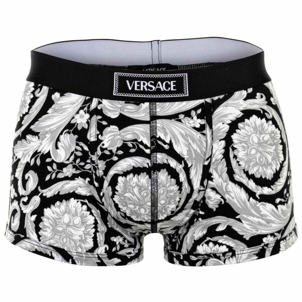VERSACE mens boxer shorts - TOPEKA BAROQUE, Short Trunks Topeka Fabric Baroque Print, Stretch Cotton, Logo White/Black L (Large)