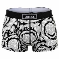 VERSACE mens boxer shorts - TOPEKA BAROQUE, Short Trunks Topeka Fabric Baroque Print, Stretch Cotton, Logo White/Black L (Large)