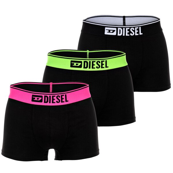 DIESEL Herren Boxershorts, 3er Pack - UMBX-DAMIENTHREEPACK, Trunks, Logobund, Cotton Stretch Schwarz/Grün/Pink S