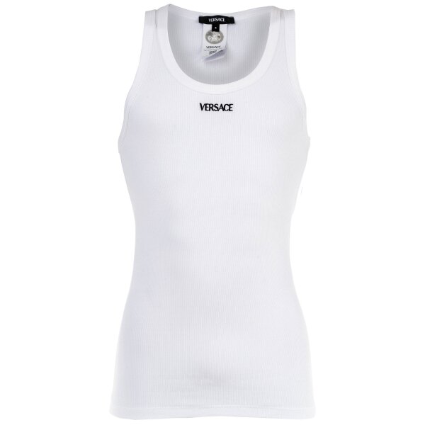 VERSACE Herren Tank Top - RIBBED,Tank Top Rex Ribbed Cotton, Unterhemd, Rundhals, Stretch Cotton Weiß M