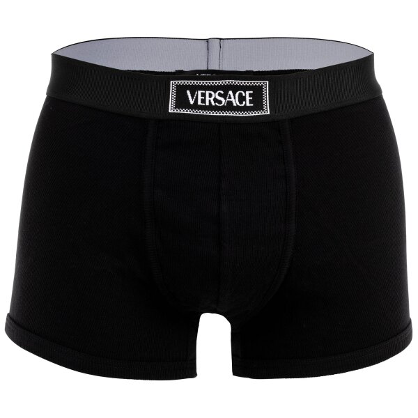 VERSACE Herren Boxershort - RIBBED, Short Trunk Tex Ribbed Cotton, Stretch Cotton, Logo Schwarz S