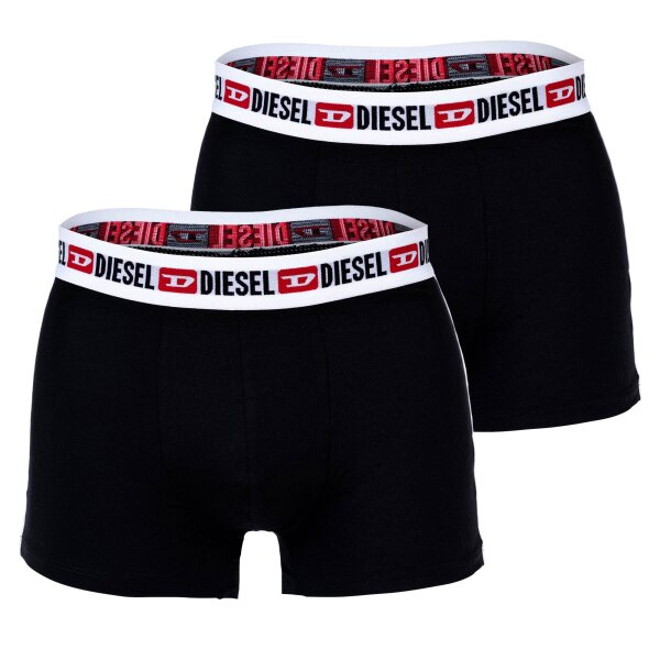 DIESEL Mens Boxershorts, 2-Pack - UMBX-SHAWN TWO PACK, Trunks, Logo Waistband, Contrast Stripe, Cotton Stretch Black S (Small)