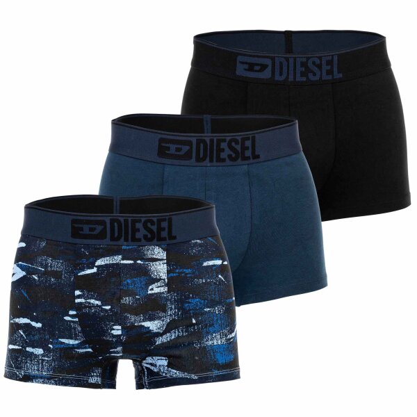 DIESEL Herren Boxershorts, 3er Pack - UMBX-DAMIENTHREEPACK, Trunks, Camouflage, Cotton Stretch Blau/Schwarz S