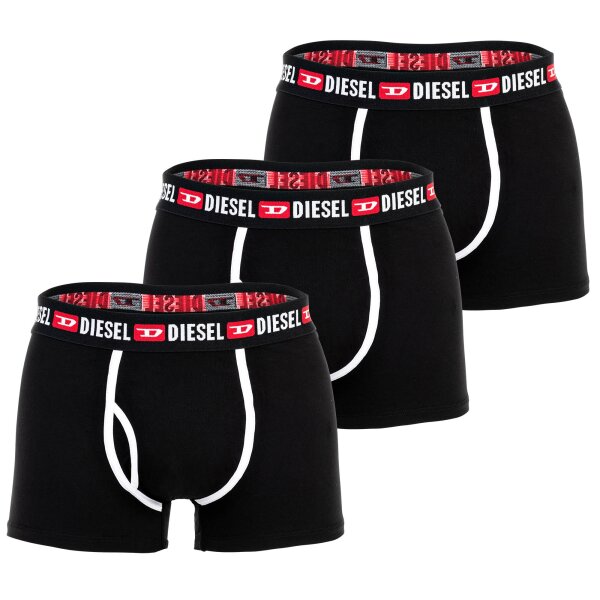 DIESEL Herren Boxershorts, 3er Pack - UMBX-DAMIENTHREEPACK, Trunks, Logobund, Kontrastnähte, Cotton Stretch Schwarz S