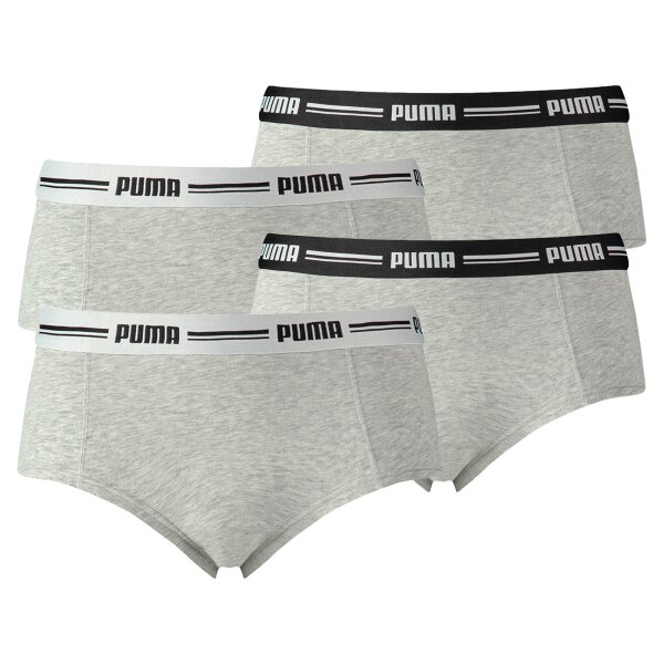 PUMA Damen Mini Shorts - Iconic, Soft Cotton Modal Stretch, 4er Pack Grau XS