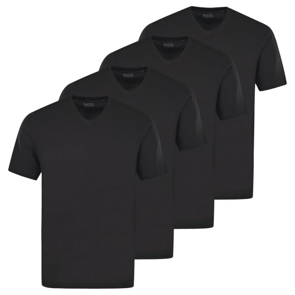 hajo Herren T-Shirt, 4er Pack - Basic, Kurzarm, V-Ausschnitt, Baumwolle, uni Schwarz S