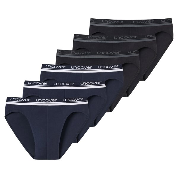 UNCOVER by SCHIESSER Mens Briefs 6-Pack - Rio Briefs, Series "Uncover", Logo Waistband Black / dark blue L (Large)
