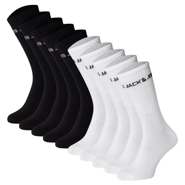JACK&JONES Kinder Tennissocken, 10er Pack - JACBASIC LOGO TENNISSOCK, Baumwollmischung, Logo Schwarz / Weiß 33-37