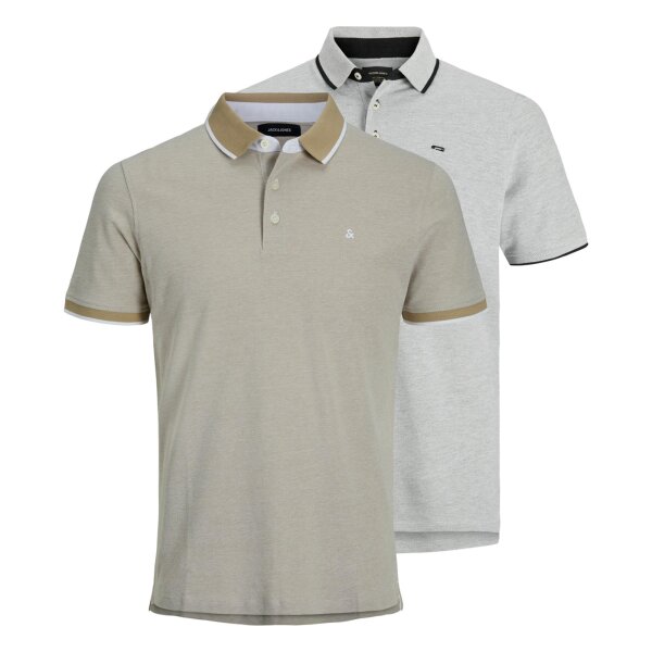 JACK&JONES mens polo shirts, 2-pack - JJEPAULOS POLO 2PK, short sleeve, solid colour, cotton Beige/Grey S (Small)