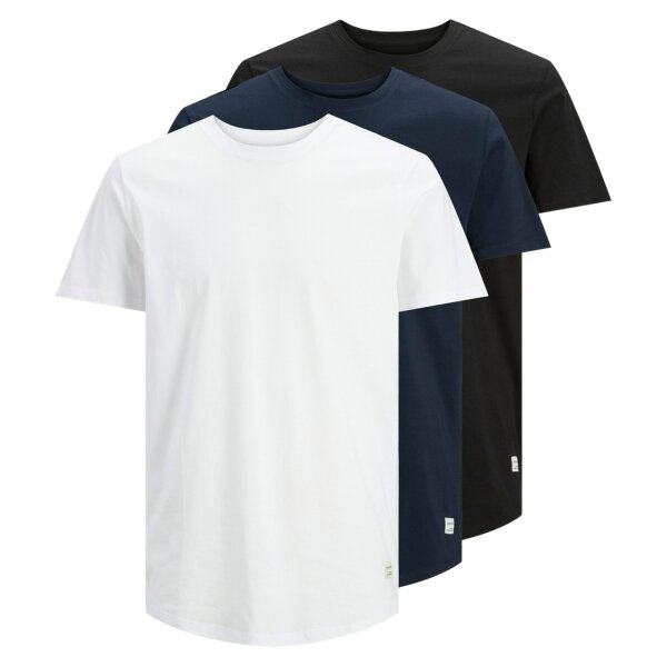 JACK&JONES mens T-shirt, 3-pack - JJENOA TEE 3PK, short sleeve, organic cotton, solid colour White/Navy/Black S (Small)
