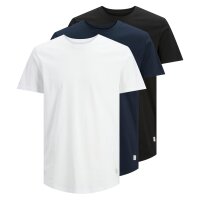 JACK&JONES mens T-shirt, 3-pack - JJENOA TEE 3PK, short sleeve, organic cotton, solid colour White/Navy/Black S (Small)