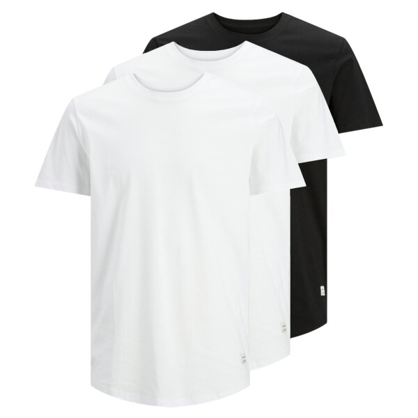 JACK&JONES Herren T-Shirt, 3er Pack - JJENOA TEE 3PK, Kurzarm, Bio-Baumwolle, einfarbig Weiß/Schwarz S