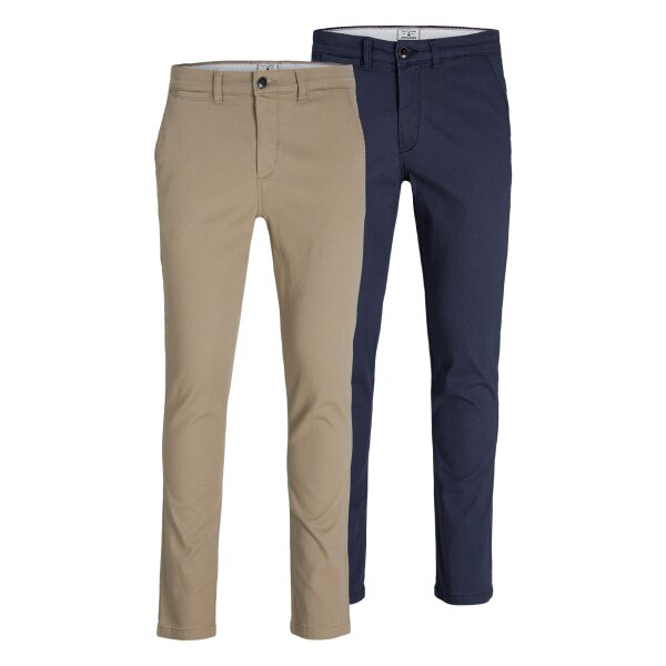 JACK&JONES mens chino trousers, 2-pack - JPSTMARCO JJDAVE 2PK, length 34 Beige/Blue 33W/34L