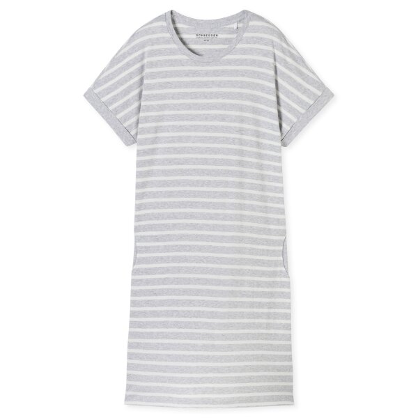 SCHIESSER Damen Nachthemd 95cm - Nachtwäsche, Kurzarm, Baumwolle, Muster Grau/Weiß S