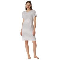 SCHIESSER Damen Nachthemd 95cm - Nachtwäsche, Kurzarm, Baumwolle, Muster Grau/Weiß S