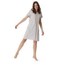 SCHIESSER ladies nightgown 95cm - nightwear, short sleeve, cotton, pattern Grey/White S (Small)