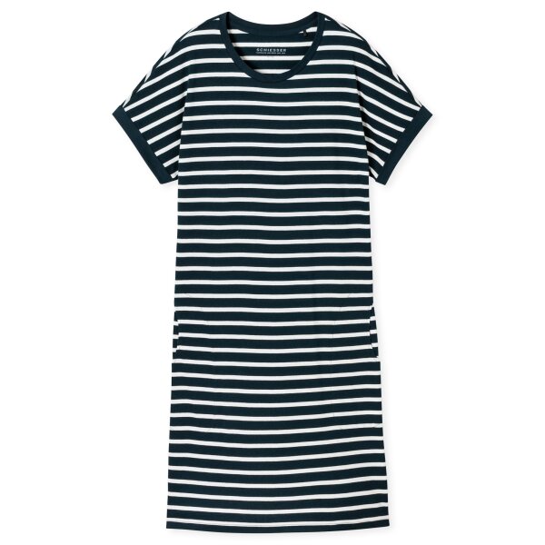 SCHIESSER ladies nightgown 95cm - nightwear, short sleeve, cotton, pattern Dark blue/White 5XL (XXXXX-Large)