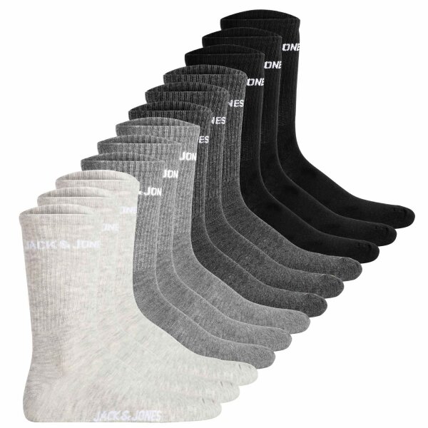 JACK&JONES mens tennis socks, 12 pack - JACLOGO, One Size Black/Grey 40-46 (UK 7-11)