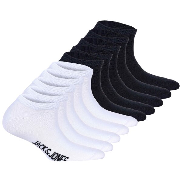 JACK&JONES Kinder Sneakersocken, 10er Pack - JACDONGO SOCKS, Baumwollmischung, einfarbig Schwarz / Weiß 33-37