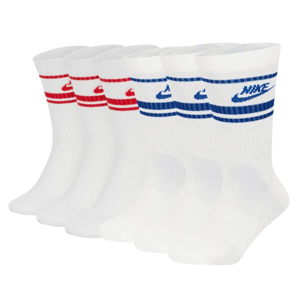 NIKE Unisex 6-Pack Sports Socks - Everyday Essential Stripe, uni White/red/white/blue 38-42 (UK 5-8)