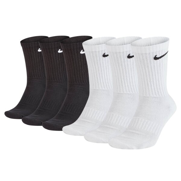 NIKE Unisex 6er Pack Sportsocken - Everyday, Cotton Cushioned Crew, einfarbig Schwarz/Weiß 46-50