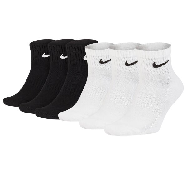 NIKE Unisex 6er Pack Sportsocken - Everyday, Cotton Cushioned Ankle, einfarbig Schwarz/Weiß 42-46