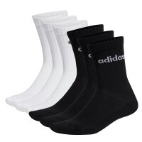 adidas unisex socks, 6-pack - Linear Crew Cushioned, logo, padded, solid color Black/white 37-39